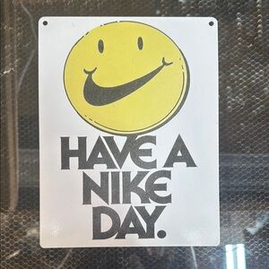 Nike White metal Sign with Yellow Smiley Face